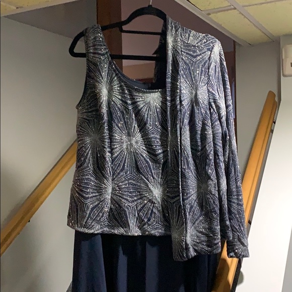 Cache navy blue and silver gown - Picture 4 of 7